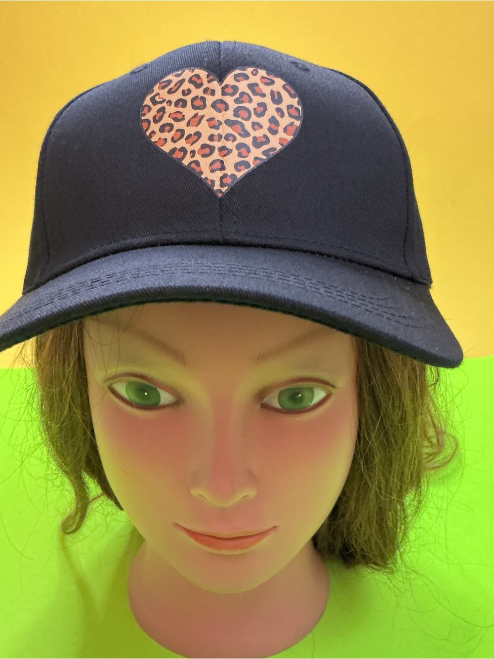 Black Baseball Hat with Leopard Heart Patch